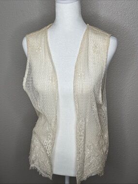 Open-Front Crochet Vest in Cream - Women's Layering Piece